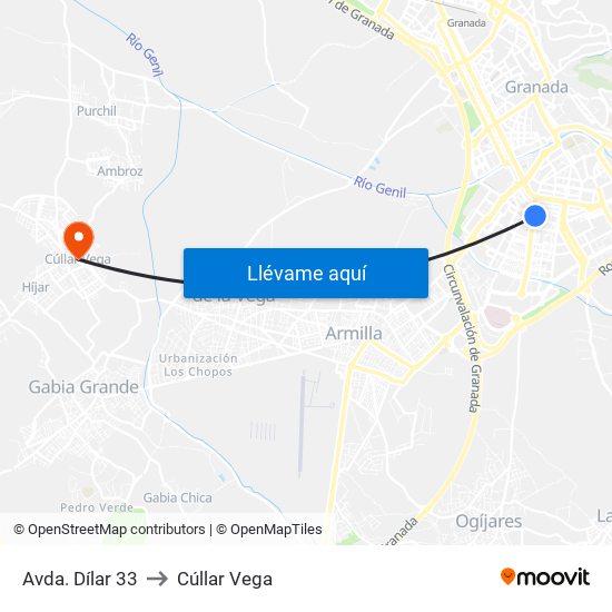 Avda. Dílar 33 to Cúllar Vega map