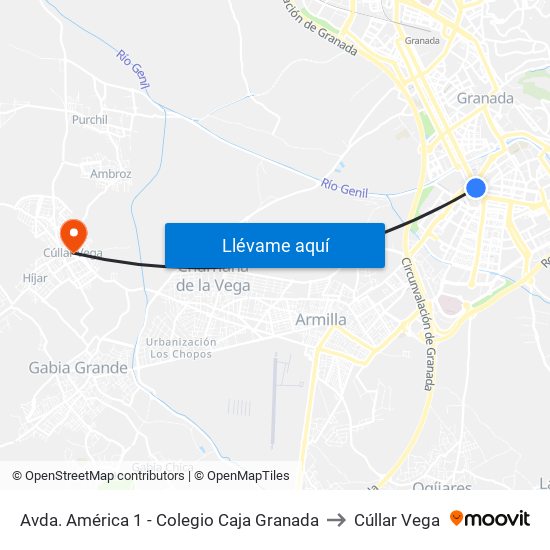 Avda. América 1 - Colegio Caja Granada to Cúllar Vega map