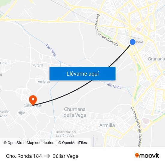 Cno. Ronda 184 to Cúllar Vega map