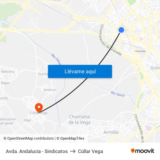 Avda. Andalucía - Sindicatos to Cúllar Vega map