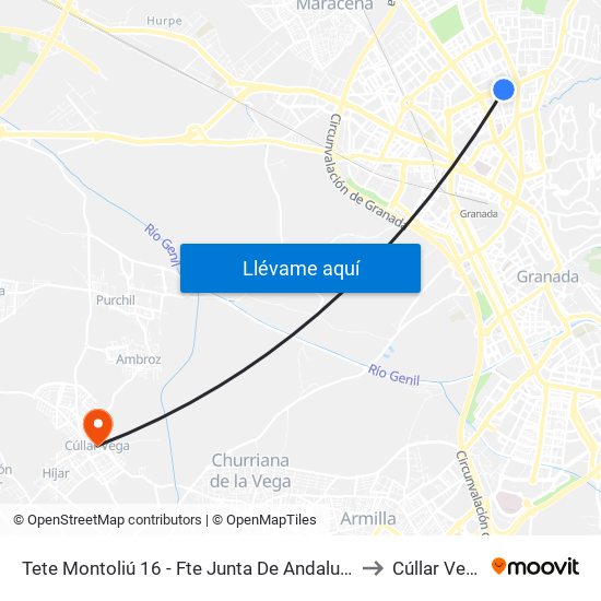 Tete Montoliú 16 - Fte Junta De Andalucía to Cúllar Vega map