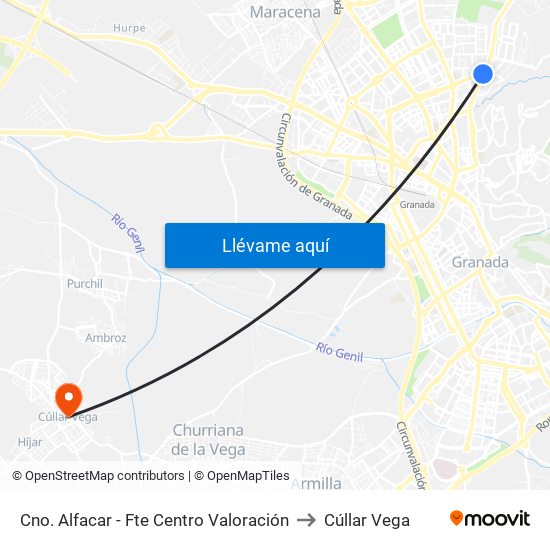 Cno. Alfacar - Fte Centro Valoración to Cúllar Vega map