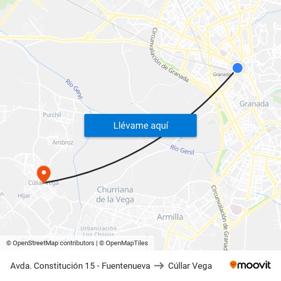 Avda. Constitución 15 - Fuentenueva to Cúllar Vega map