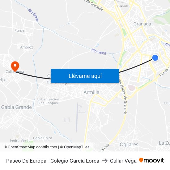 Paseo De Europa - Colegio García Lorca to Cúllar Vega map