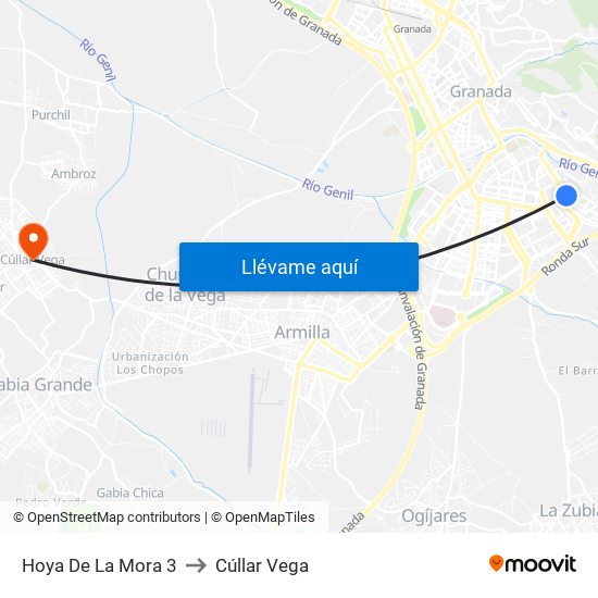 Hoya De La Mora 3 to Cúllar Vega map