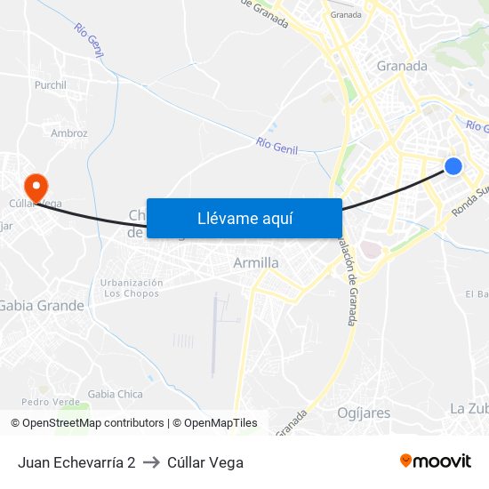 Juan Echevarría 2 to Cúllar Vega map