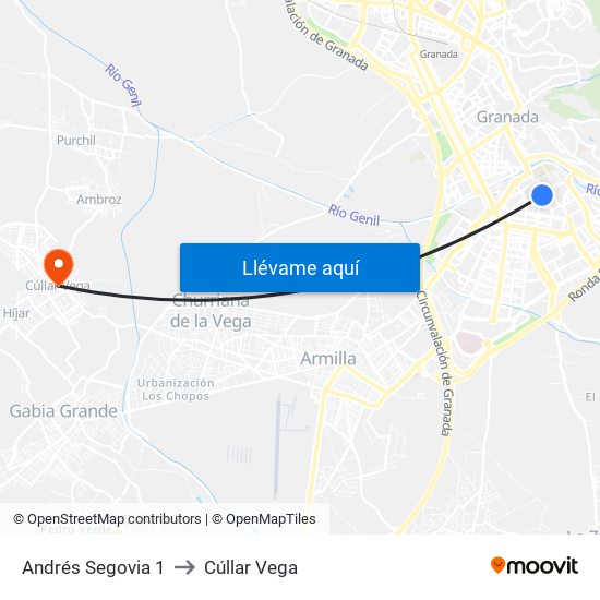 Andrés Segovia 1 to Cúllar Vega map