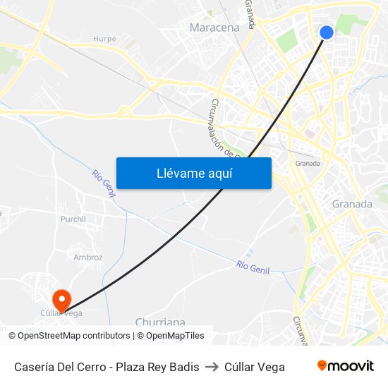 Casería Del Cerro - Plaza Rey Badis to Cúllar Vega map