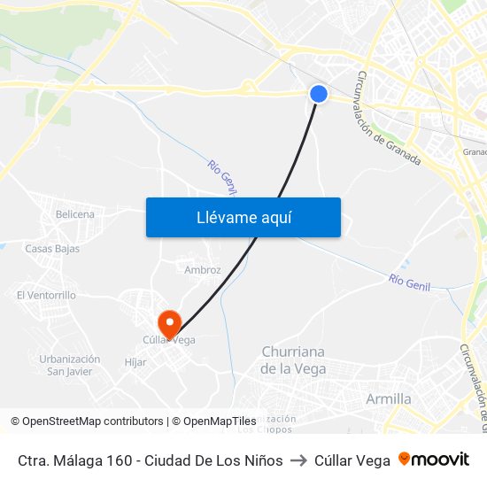 Ctra. Málaga 160 - Ciudad De Los Niños to Cúllar Vega map