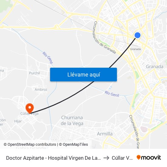 Doctor Azpitarte - Hospital Virgen De Las Nieves to Cúllar Vega map