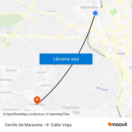 Cerrillo De Maracena to Cúllar Vega map