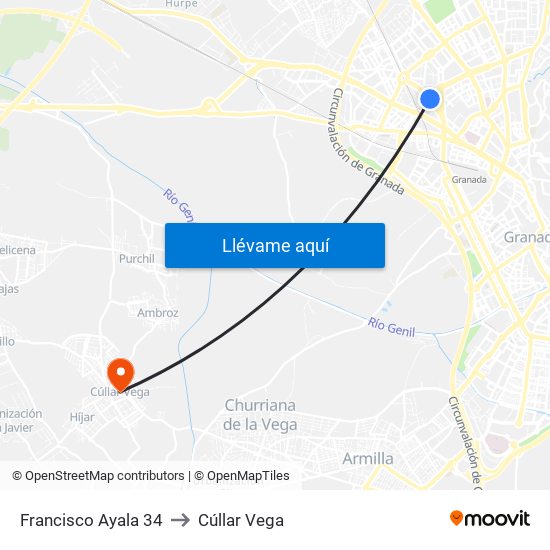 Francisco Ayala 34 to Cúllar Vega map