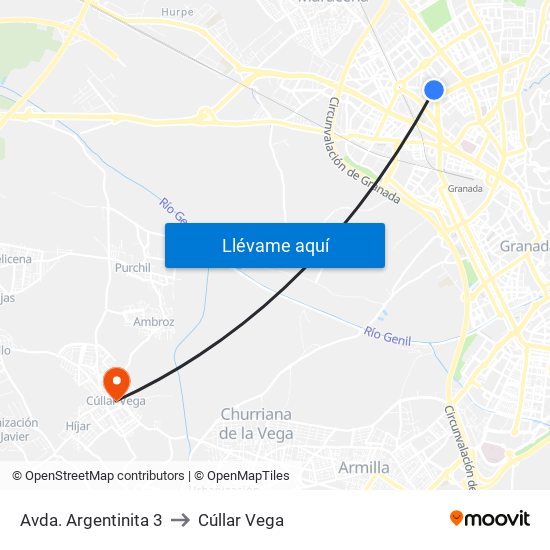 Avda. Argentinita 3 to Cúllar Vega map