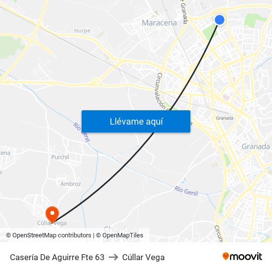 Casería De Aguirre Fte 63 to Cúllar Vega map