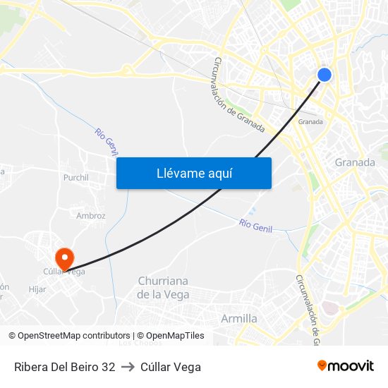 Ribera Del Beiro 32 to Cúllar Vega map