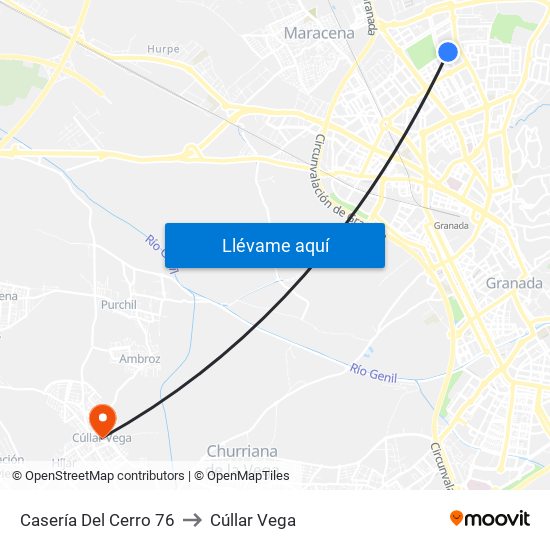 Casería Del Cerro 76 to Cúllar Vega map