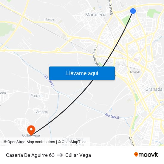 Casería De Aguirre 63 to Cúllar Vega map