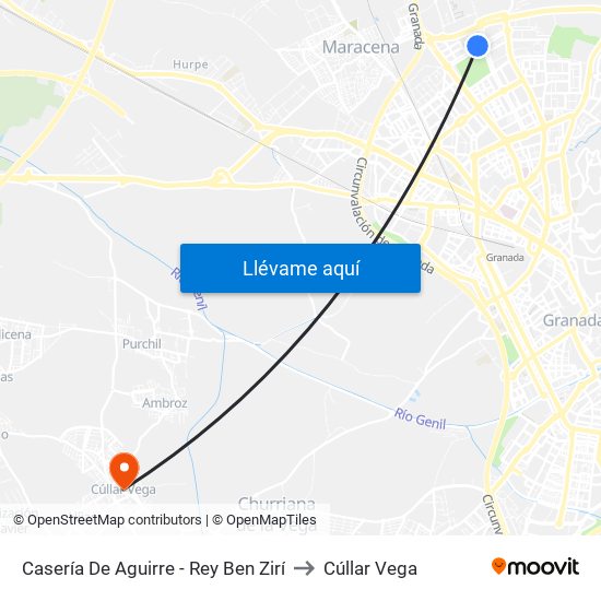 Casería De Aguirre - Rey Ben Zirí to Cúllar Vega map
