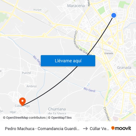 Pedro Machuca - Comandancia Guardia Civil to Cúllar Vega map