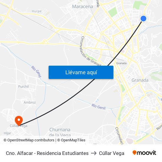 Cno. Alfacar - Residencia Estudiantes to Cúllar Vega map