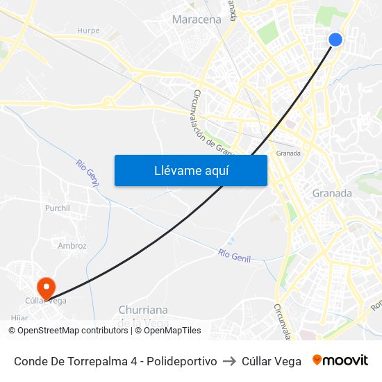 Conde De Torrepalma 4 - Polideportivo to Cúllar Vega map