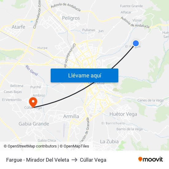 Fargue - Mirador Del Veleta to Cúllar Vega map