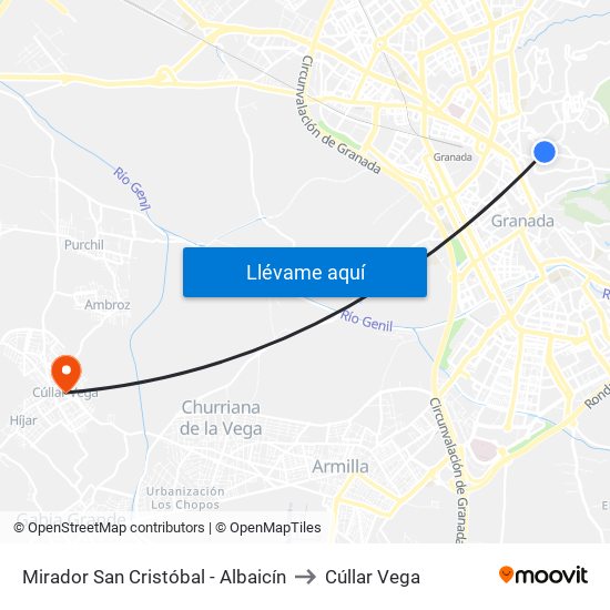 Mirador San Cristóbal - Albaicín to Cúllar Vega map