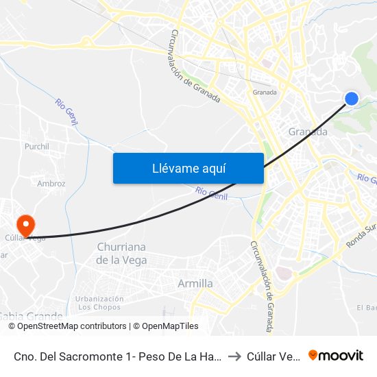 Cno. Del Sacromonte 1- Peso De La Harina to Cúllar Vega map