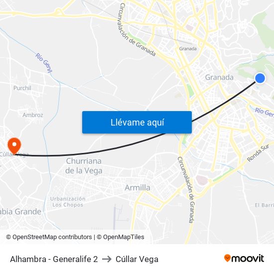Alhambra - Generalife 2 to Cúllar Vega map