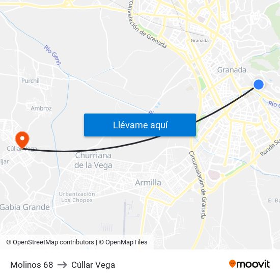 Molinos 68 to Cúllar Vega map