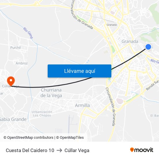 Cuesta Del Caidero 10 to Cúllar Vega map