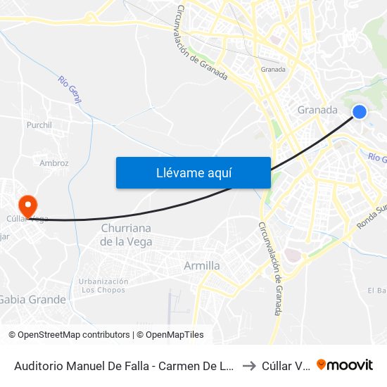 Auditorio Manuel De Falla - Carmen De Los Mártires to Cúllar Vega map