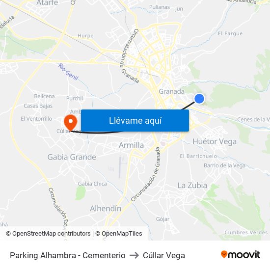 Parking Alhambra - Cementerio to Cúllar Vega map