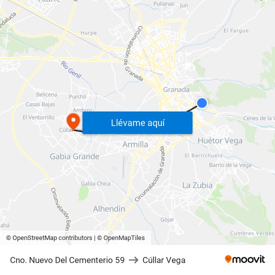 Cno. Nuevo Del Cementerio 59 to Cúllar Vega map
