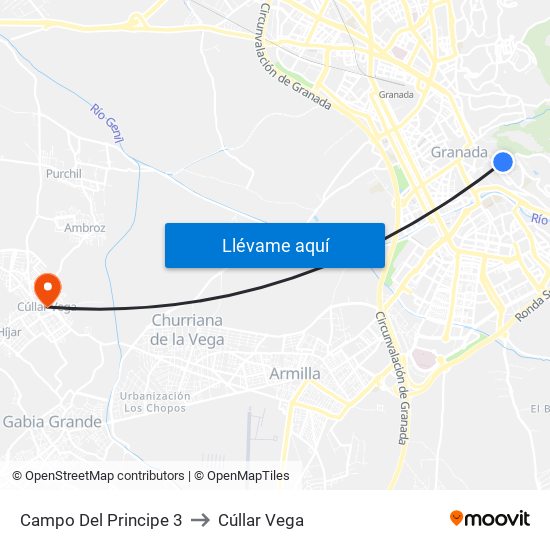 Campo Del Principe 3 to Cúllar Vega map