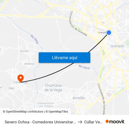 Severo Ochoa - Comedores Universitarios to Cúllar Vega map