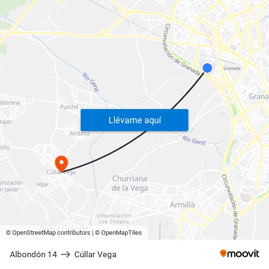 Albondón 14 to Cúllar Vega map