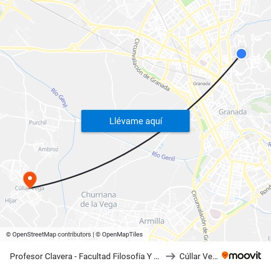 Profesor Clavera - Facultad Filosofía Y Letras to Cúllar Vega map