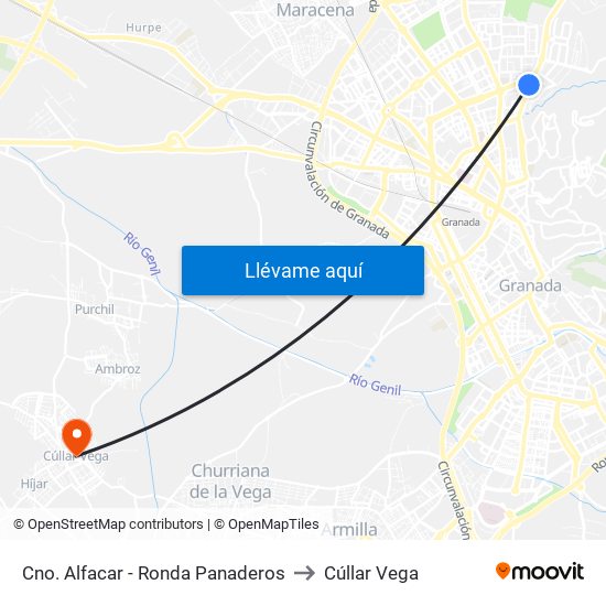 Cno. Alfacar - Ronda Panaderos to Cúllar Vega map