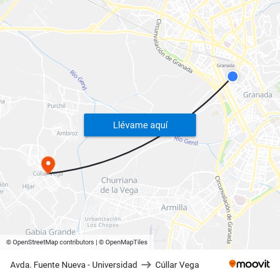 Avda. Fuente Nueva - Universidad to Cúllar Vega map