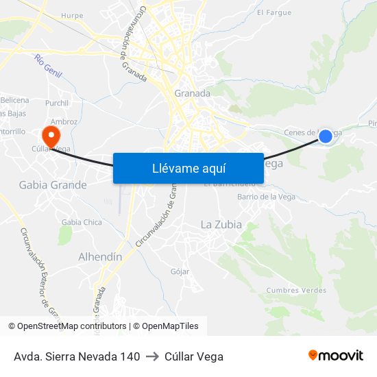 Avda. Sierra Nevada 140 to Cúllar Vega map