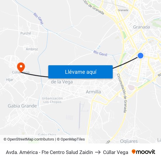 Avda. América - Fte Centro Salud Zaidín to Cúllar Vega map