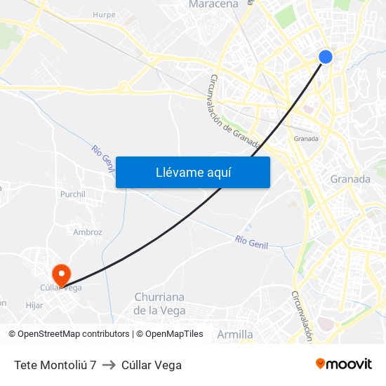 Tete Montoliú 7 to Cúllar Vega map