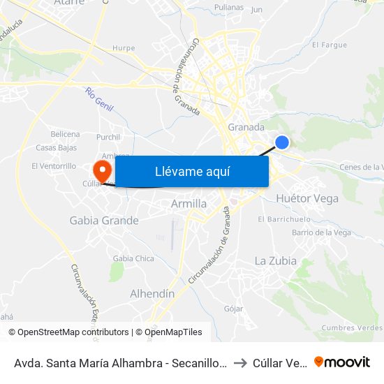 Avda. Santa María Alhambra - Secanillo Alto to Cúllar Vega map