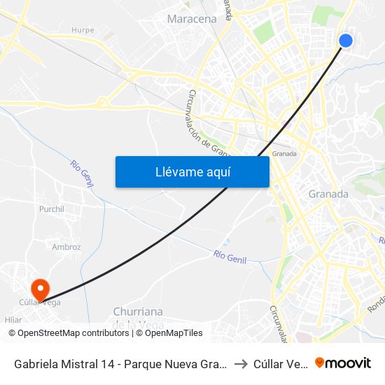 Gabriela Mistral 14 - Parque Nueva Granada to Cúllar Vega map