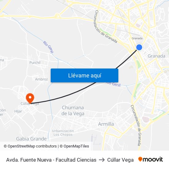 Avda. Fuente Nueva - Facultad Ciencias to Cúllar Vega map