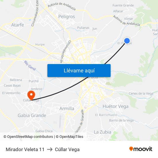 Mirador Veleta 11 to Cúllar Vega map