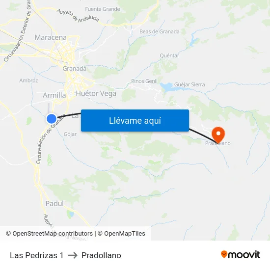 Las Pedrizas 1 to Pradollano map