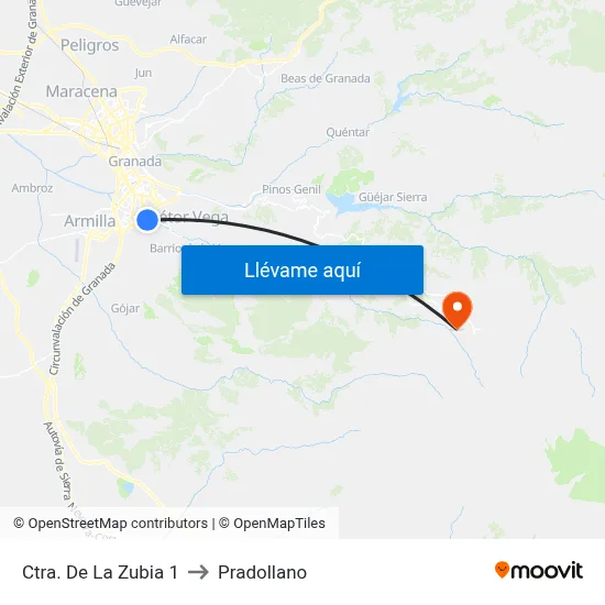 Ctra. De La Zubia 1 to Pradollano map