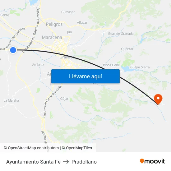 Ayuntamiento Santa Fe to Pradollano map